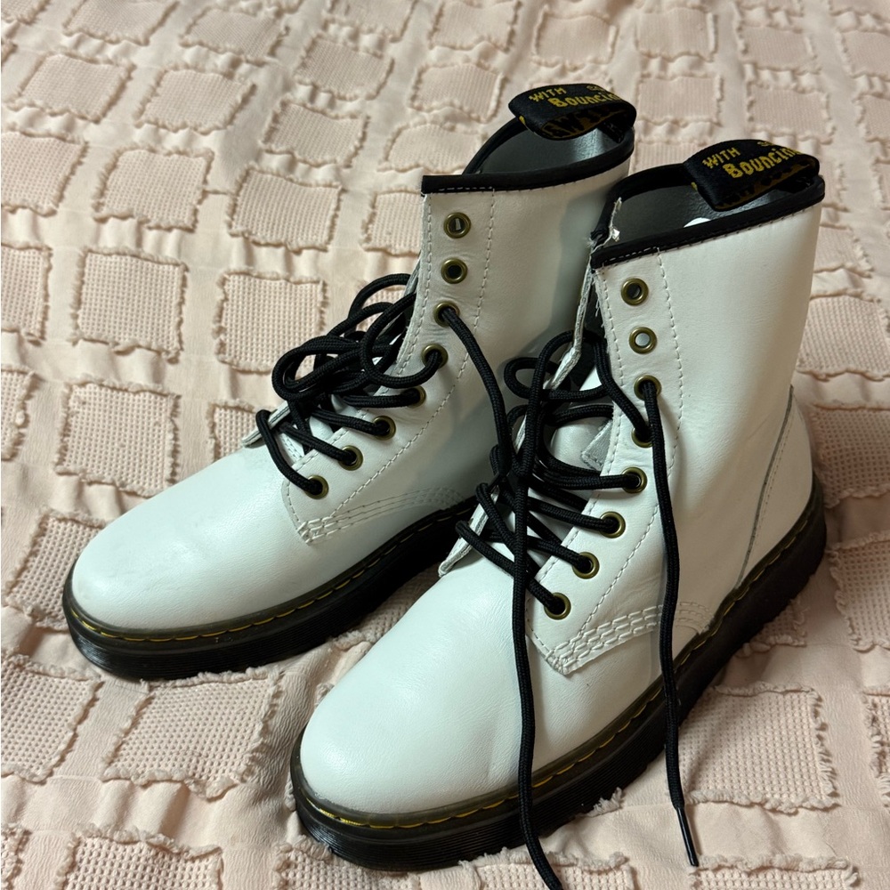 Dr. Martens White Leather Boots with Black Accents